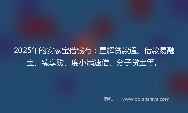 2025年的安家宝借钱有：星辉贷款通、借款易融宝、臻享购、度小满速借、分子贷宝等。