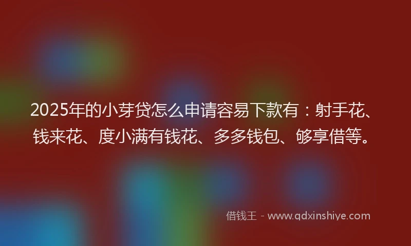 2025年的小芽贷怎么申请容易下款有：射手花、钱来花、度小满有钱花、多多钱包、够享借等。