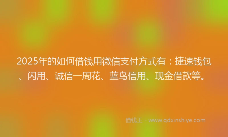 2025年的如何借钱用微信支付方式有：捷速钱包、闪用、诚信一周花、蓝鸟信用、现金借款等。