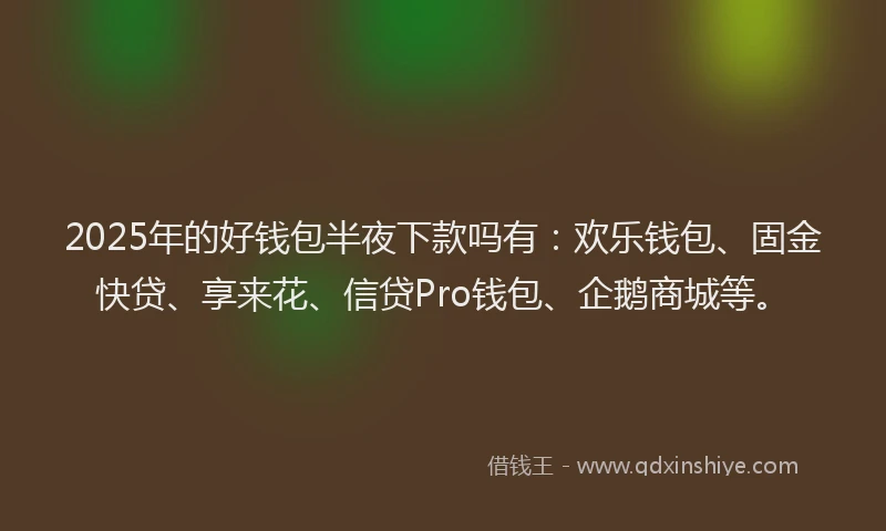 2025年的好钱包半夜下款吗有：欢乐钱包、固金快贷、享来花、信贷Pro钱包、企鹅商城等。