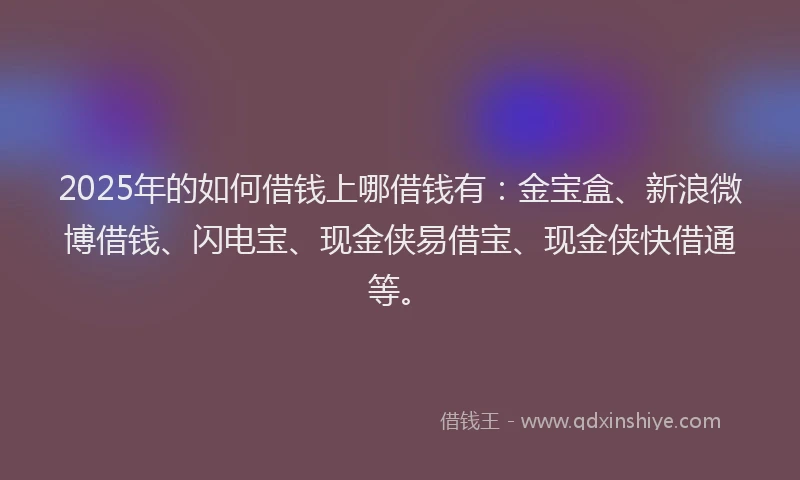 2025年的如何借钱上哪借钱有：金宝盒、新浪微博借钱、闪电宝、现金侠易借宝、现金侠快借通等。