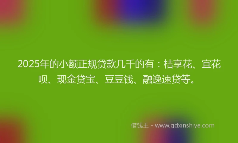 2025年的小额正规贷款几千的有：桔享花、宜花呗、现金贷宝、豆豆钱、融逸速贷等。