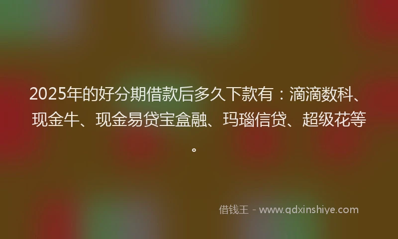 2025年的好分期借款后多久下款有：滴滴数科、现金牛、现金易贷宝盒融、玛瑙信贷、超级花等。