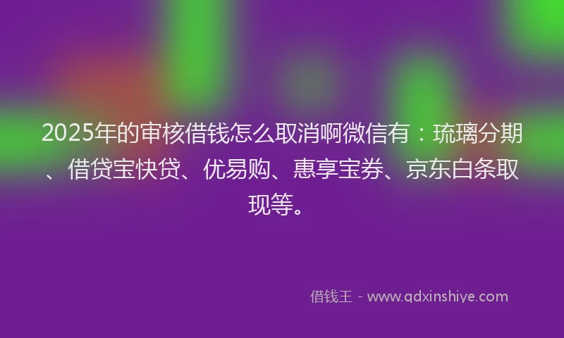 2025年的审核借钱怎么取消啊微信有：琉璃分期、借贷宝快贷、优易购、惠享宝券、京东白条取现等。