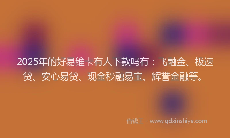 2025年的好易维卡有人下款吗有：飞融金、极速贷、安心易贷、现金秒融易宝、辉誉金融等。