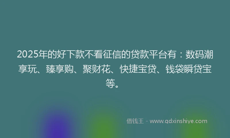 2025年的好下款不看征信的贷款平台有：数码潮享玩、臻享购、聚财花、快捷宝贷、钱袋瞬贷宝等。