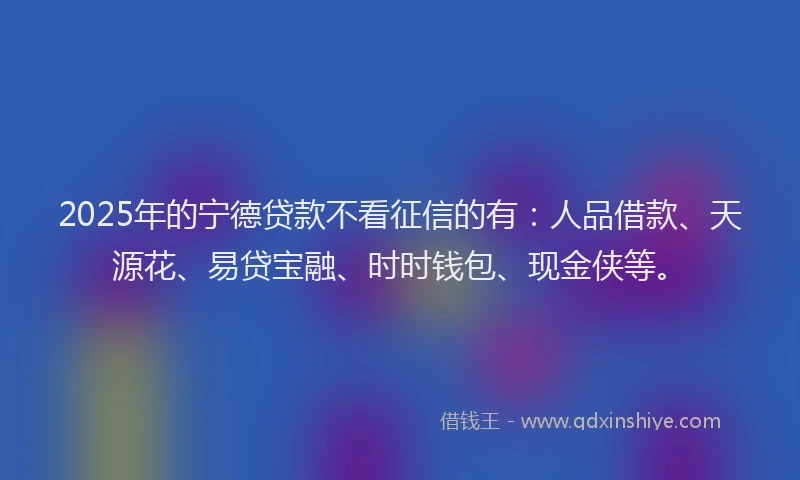 2025年的宁德贷款不看征信的有：人品借款、天源花、易贷宝融、时时钱包、现金侠等。