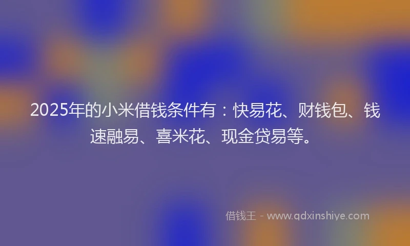 2025年的小米借钱条件有：快易花、财钱包、钱速融易、喜米花、现金贷易等。