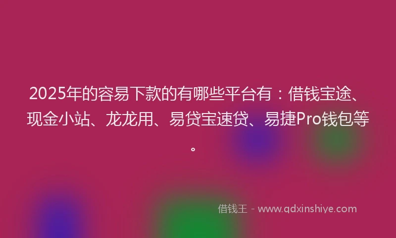 2025年的容易下款的有哪些平台有：借钱宝途、现金小站、龙龙用、易贷宝速贷、易捷Pro钱包等。