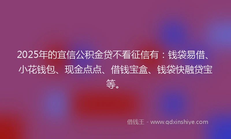 2025年的宜信公积金贷不看征信有：钱袋易借、小花钱包、现金点点、借钱宝盒、钱袋快融贷宝等。