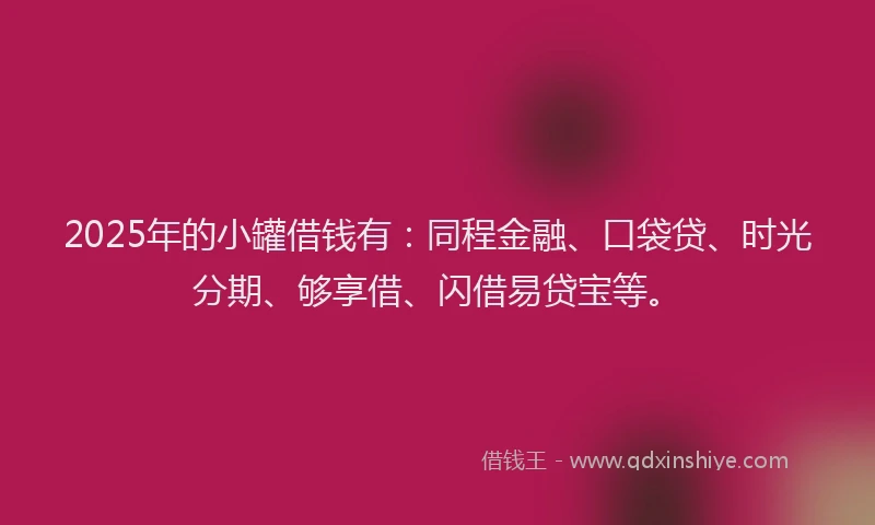 2025年的小罐借钱有：同程金融、口袋贷、时光分期、够享借、闪借易贷宝等。