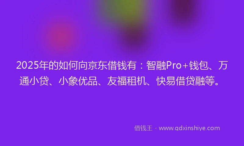 2025年的如何向京东借钱有：智融Pro+钱包、万通小贷、小象优品、友福租机、快易借贷融等。