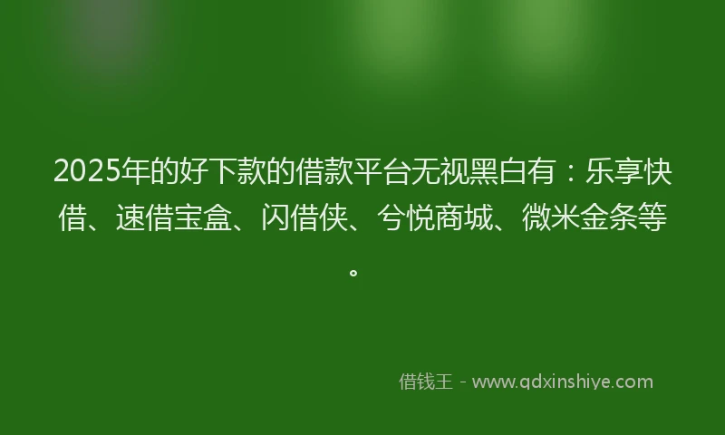 2025年的好下款的借款平台无视黑白有：乐享快借、速借宝盒、闪借侠、兮悦商城、微米金条等。