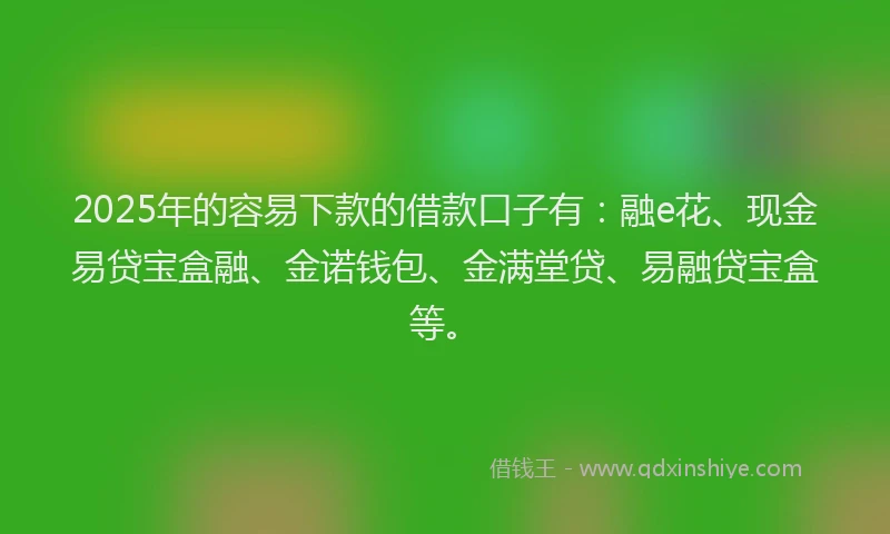2025年的容易下款的借款口子有：融e花、现金易贷宝盒融、金诺钱包、金满堂贷、易融贷宝盒等。