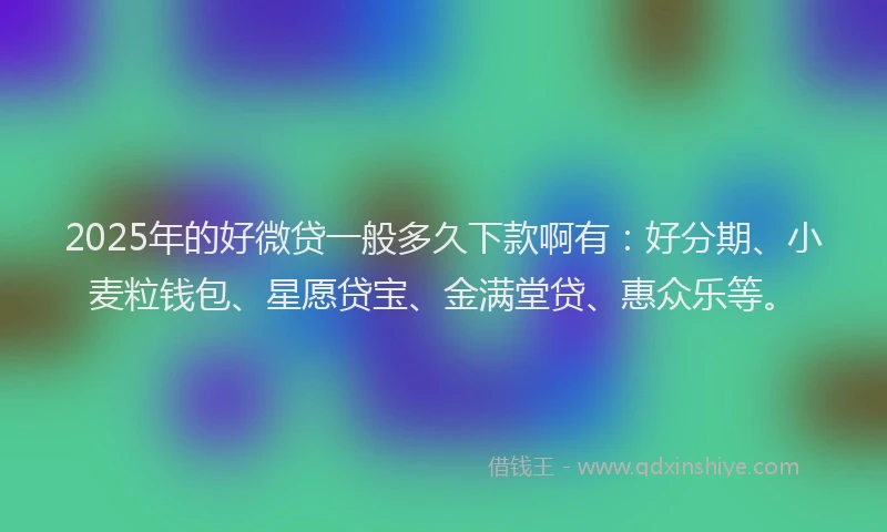 2025年的好微贷一般多久下款啊有：好分期、小麦粒钱包、星愿贷宝、金满堂贷、惠众乐等。