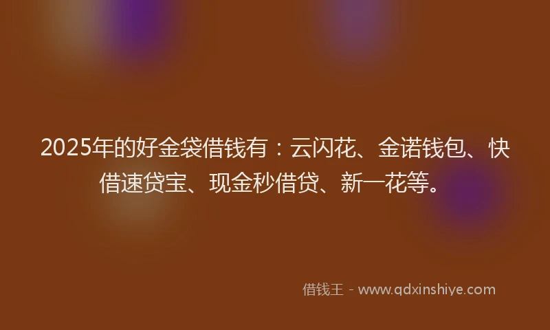 2025年的好金袋借钱有：云闪花、金诺钱包、快借速贷宝、现金秒借贷、新一花等。