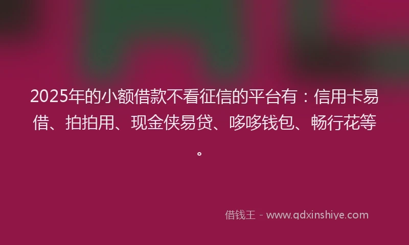 2025年的小额借款不看征信的平台有：信用卡易借、拍拍用、现金侠易贷、哆哆钱包、畅行花等。