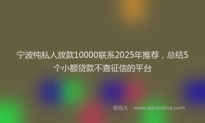 宁波纯私人放款10000联系2025年推荐，总结5个小额贷款不查征信的平台