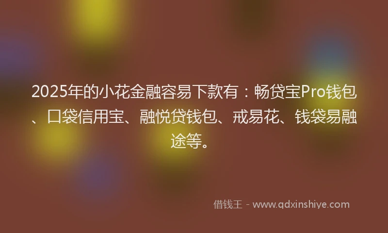2025年的小花金融容易下款有：畅贷宝Pro钱包、口袋信用宝、融悦贷钱包、戒易花、钱袋易融途等。