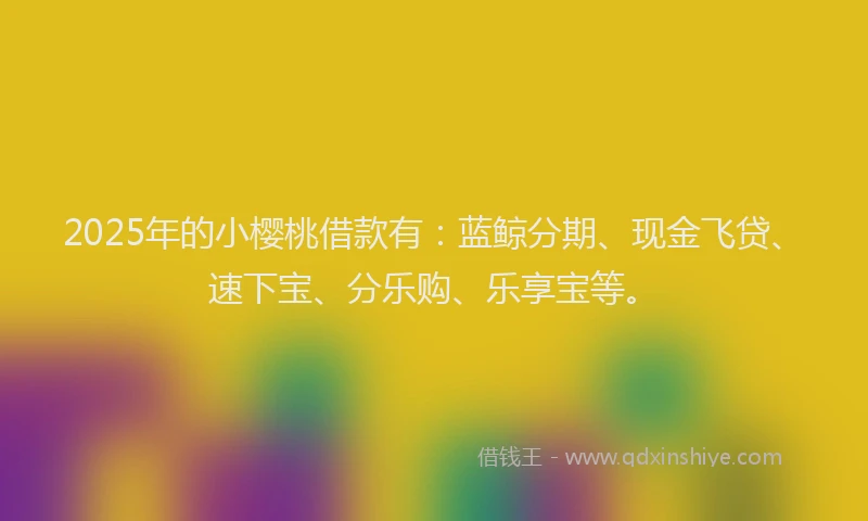 2025年的小樱桃借款有：蓝鲸分期、现金飞贷、速下宝、分乐购、乐享宝等。