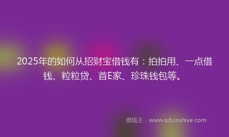 2025年的如何从招财宝借钱有：拍拍用、一点借钱、粒粒贷、首E家、珍珠钱包等。