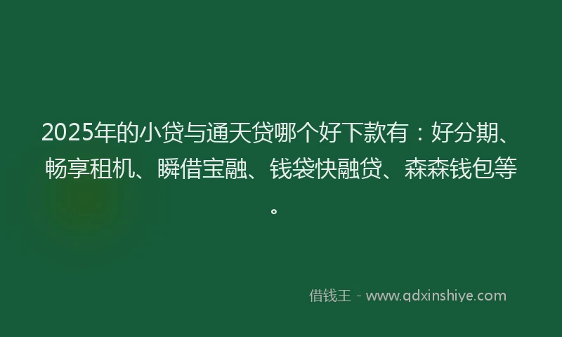 2025年的小贷与通天贷哪个好下款有：好分期、畅享租机、瞬借宝融、钱袋快融贷、森森钱包等。