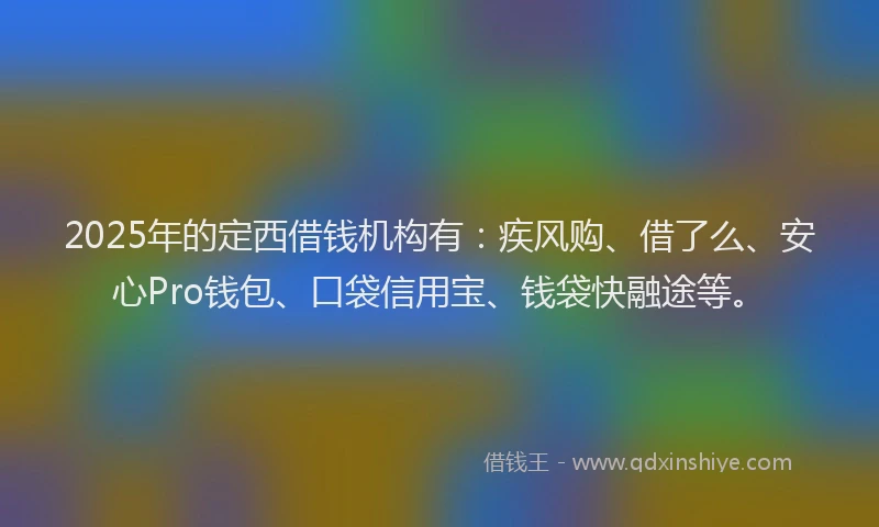 2025年的定西借钱机构有：疾风购、借了么、安心Pro钱包、口袋信用宝、钱袋快融途等。