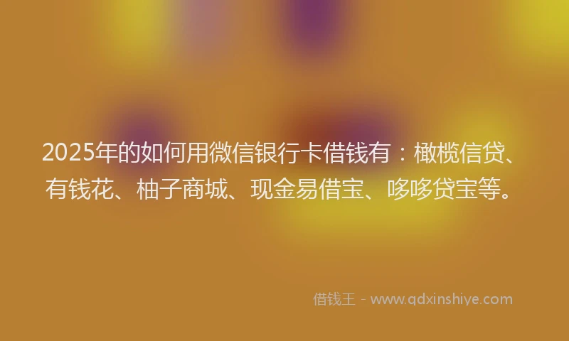 2025年的如何用微信银行卡借钱有：橄榄信贷、有钱花、柚子商城、现金易借宝、哆哆贷宝等。
