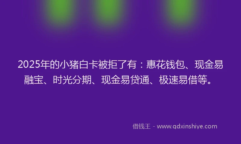 2025年的小猪白卡被拒了有：惠花钱包、现金易融宝、时光分期、现金易贷通、极速易借等。
