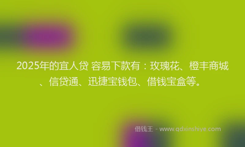 2025年的宜人贷 容易下款有：玫瑰花、橙丰商城、信贷通、迅捷宝钱包、借钱宝盒等。