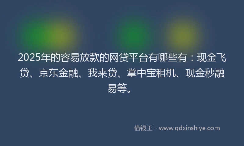 2025年的容易放款的网贷平台有哪些有：现金飞贷、京东金融、我来贷、掌中宝租机、现金秒融易等。