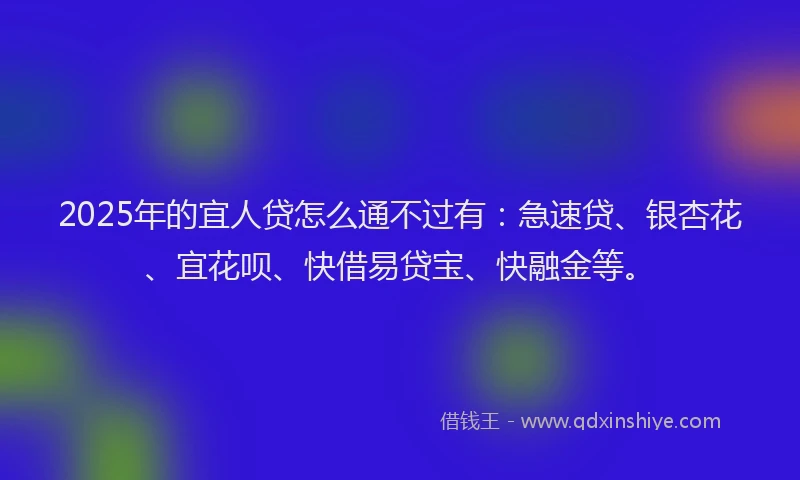 2025年的宜人贷怎么通不过有：急速贷、银杏花、宜花呗、快借易贷宝、快融金等。