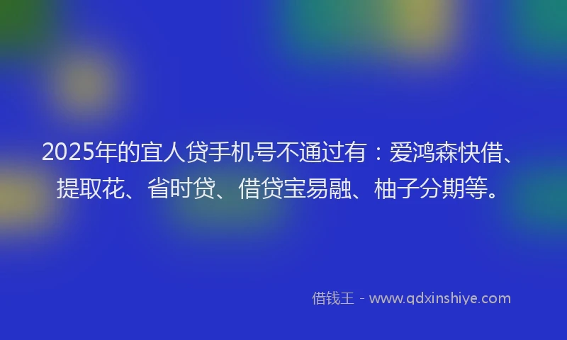 2025年的宜人贷手机号不通过有：爱鸿森快借、提取花、省时贷、借贷宝易融、柚子分期等。