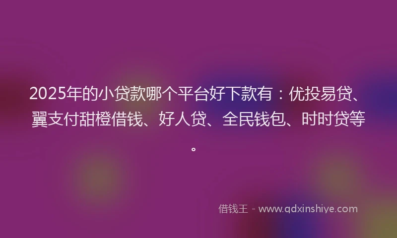 2025年的小贷款哪个平台好下款有：优投易贷、翼支付甜橙借钱、好人贷、全民钱包、时时贷等。