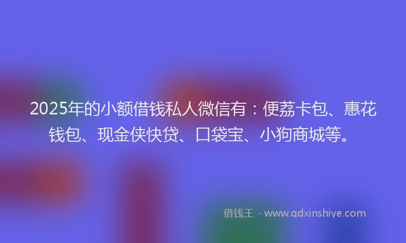 2025年的小额借钱私人微信有：便荔卡包、惠花钱包、现金侠快贷、口袋宝、小狗商城等。