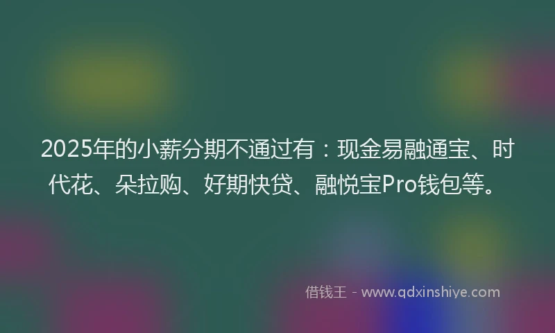 2025年的小薪分期不通过有：现金易融通宝、时代花、朵拉购、好期快贷、融悦宝Pro钱包等。
