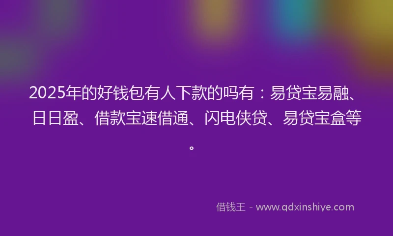 2025年的好钱包有人下款的吗有：易贷宝易融、日日盈、借款宝速借通、闪电侠贷、易贷宝盒等。