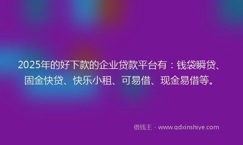 2025年的好下款的企业贷款平台有：钱袋瞬贷、固金快贷、快乐小租、可易借、现金易借等。