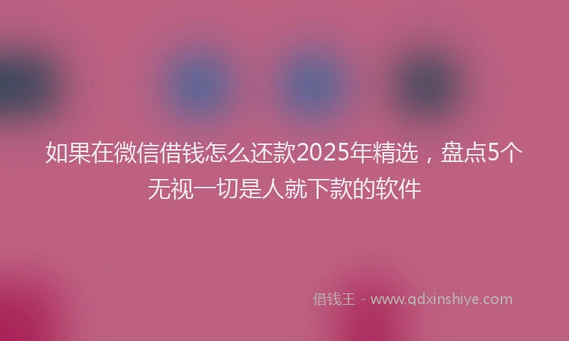 如果在微信借钱怎么还款2025年精选，盘点5个无视一切是人就下款的软件