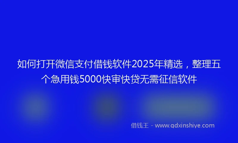 如何打开微信支付借钱软件2025年精选，整理五个急用钱5000快审快贷无需征信软件