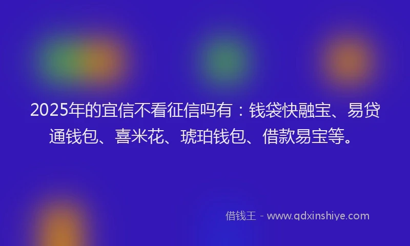 2025年的宜信不看征信吗有：钱袋快融宝、易贷通钱包、喜米花、琥珀钱包、借款易宝等。