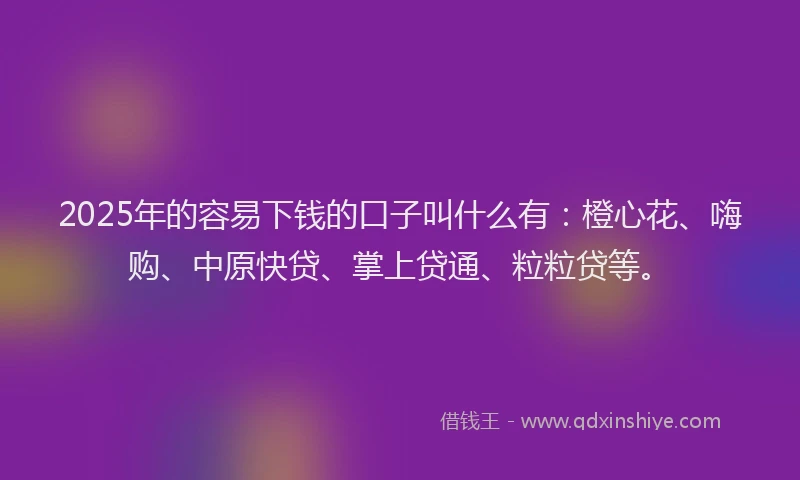 2025年的容易下钱的口子叫什么有：橙心花、嗨购、中原快贷、掌上贷通、粒粒贷等。