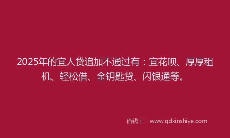 2025年的宜人贷追加不通过有：宜花呗、厚厚租机、轻松借、金钥匙贷、闪银通等。