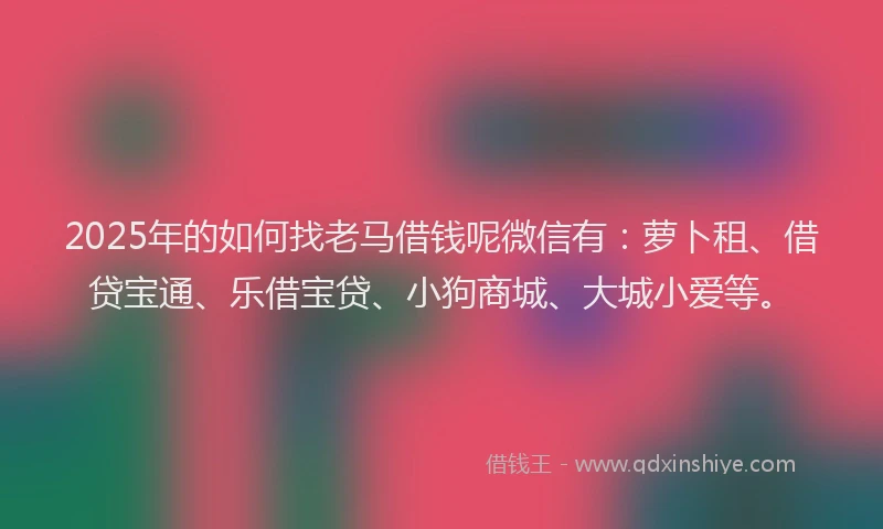 2025年的如何找老马借钱呢微信有：萝卜租、借贷宝通、乐借宝贷、小狗商城、大城小爱等。