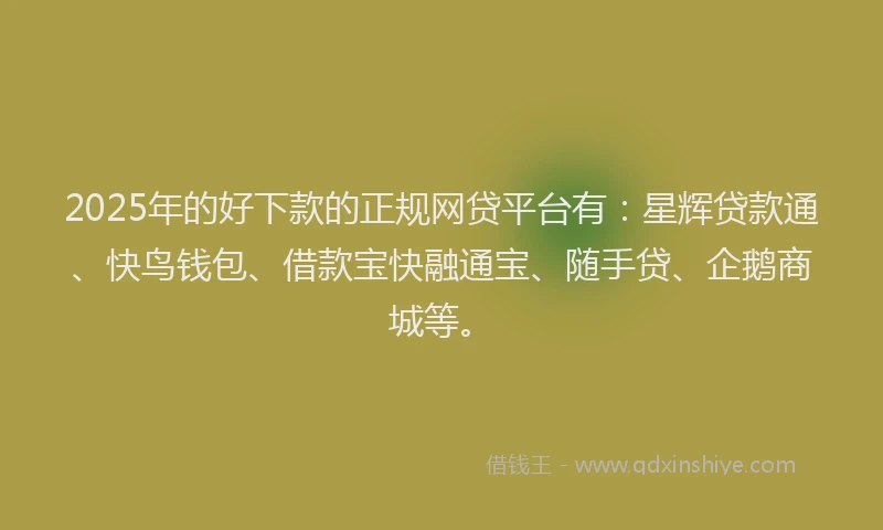 2025年的好下款的正规网贷平台有：星辉贷款通、快鸟钱包、借款宝快融通宝、随手贷、企鹅商城等。