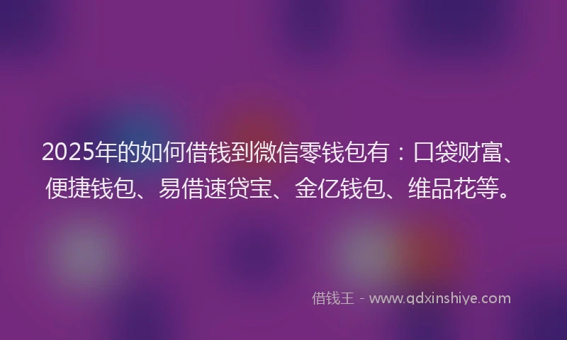 2025年的如何借钱到微信零钱包有：口袋财富、便捷钱包、易借速贷宝、金亿钱包、维品花等。