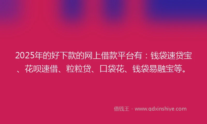 2025年的好下款的网上借款平台有：钱袋速贷宝、花呗速借、粒粒贷、口袋花、钱袋易融宝等。