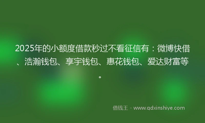 2025年的小额度借款秒过不看征信有:微博快借、浩瀚钱包、享宇钱包、惠花钱包、爱达财富等。