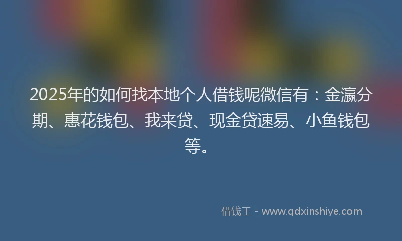 2025年的如何找本地个人借钱呢微信有：金瀛分期、惠花钱包、我来贷、现金贷速易、小鱼钱包等。