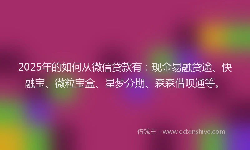 2025年的如何从微信贷款有：现金易融贷途、快融宝、微粒宝盒、星梦分期、森森借呗通等。